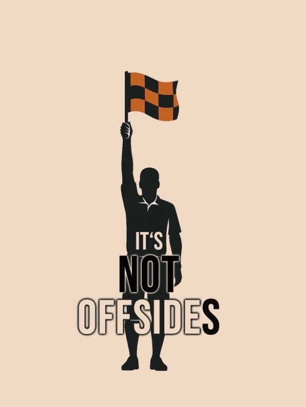 It's Not Offsides logo — assistant referee with flag raised